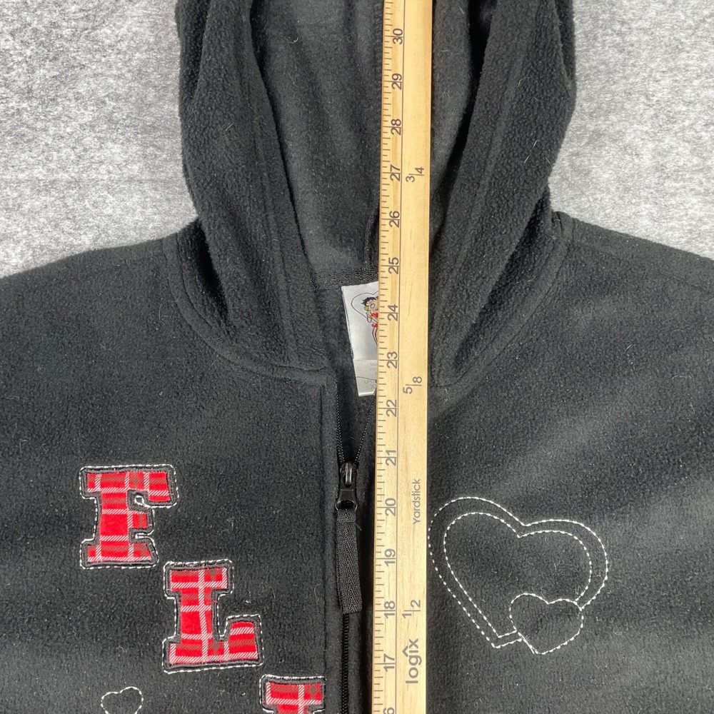Betty Boop Fleece Hoodie Girls XL 16/18 Black Flirt Plaid Hearts Full Zip 2011 - Picture 7 of 12